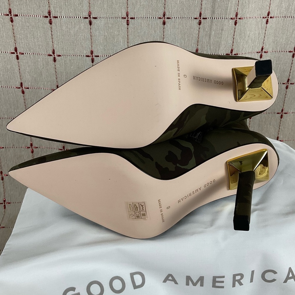 Good American Army Camouflage Ankle Boots Pointed Toe Stiletto Neoprene Bootie 9 - Picture 5 of 8